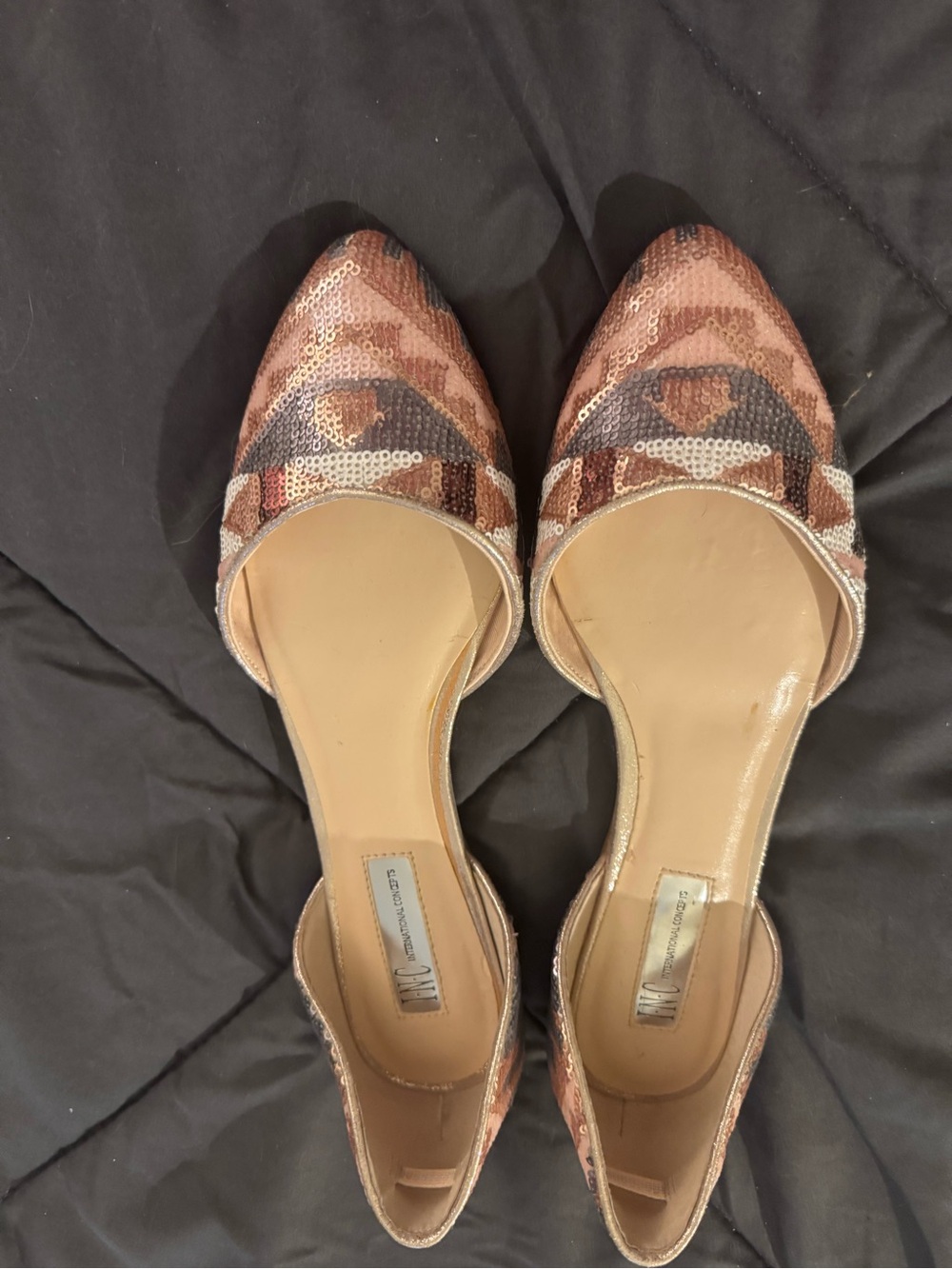 INC International Concepts Sequin D'Orsay Flats in Rose and Brown Tones